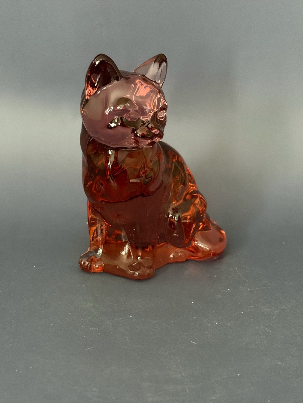 Vintage Ruby Red, Translucent Cat Figurine made by Fenton